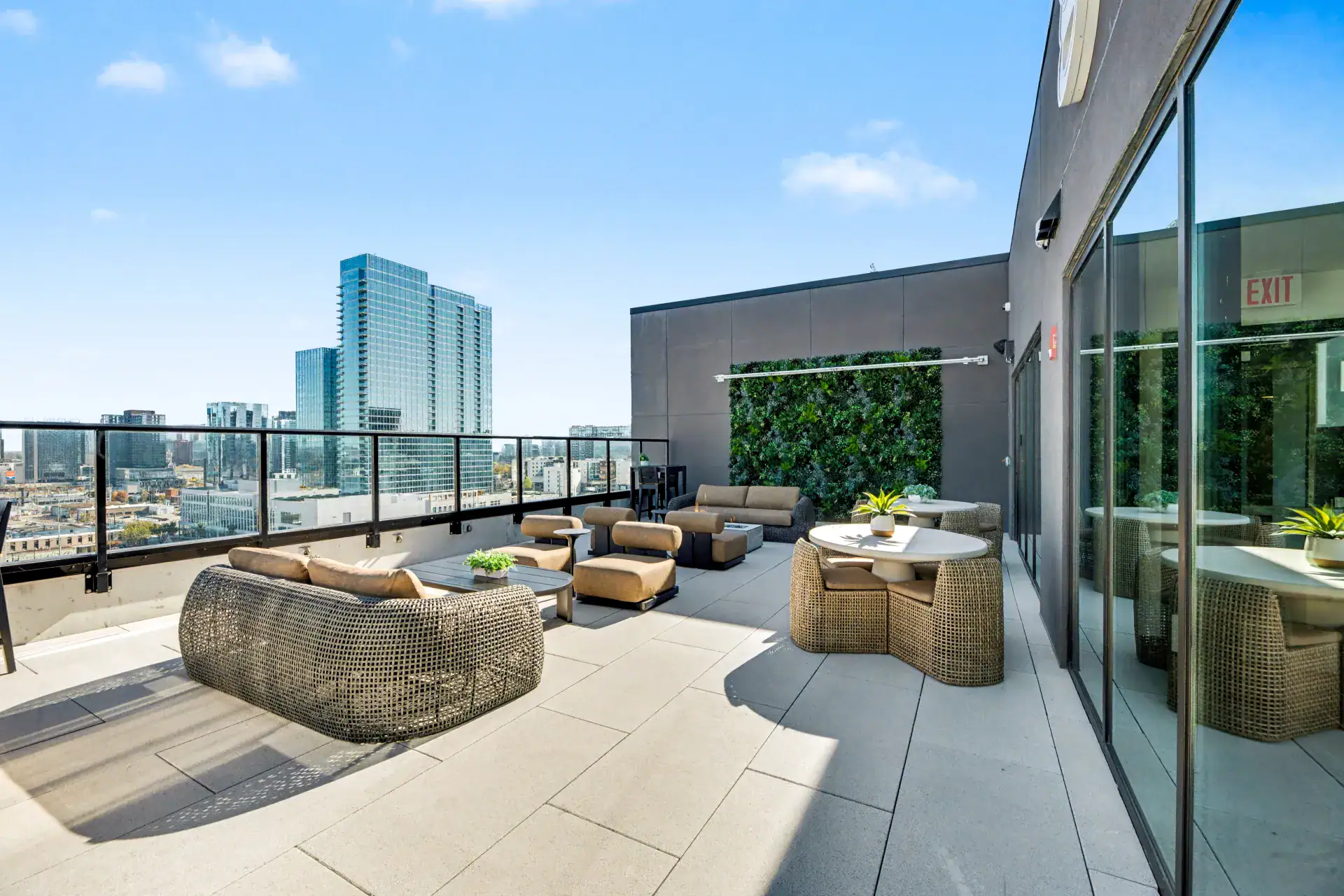 roof deck at Grace Apartments during the day overlooking downtown nashville
